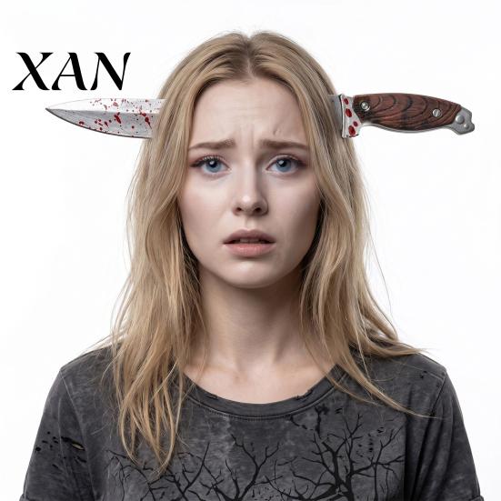 Zombie Headpiece Fake Knife Through Head Headband for Adult, PU Foam Horror Prop Headwear Prop, Funny Halloween Costume Accessory Party Cosplay