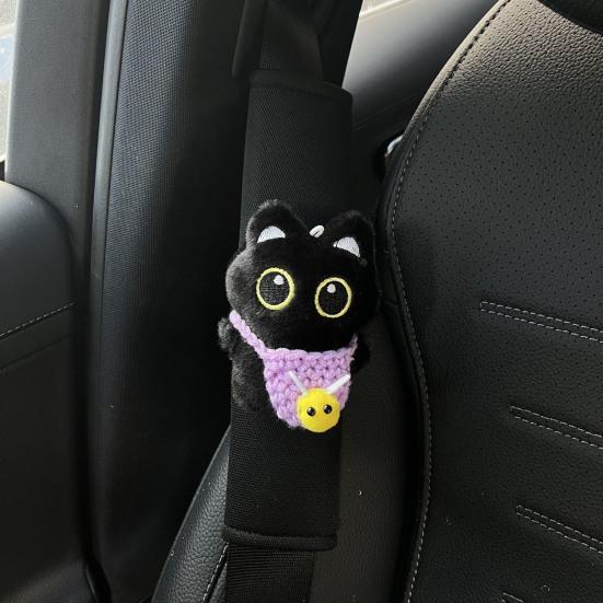 Black Cat Seat Belt Shoulder Pad Cover Soft Plush Car Safety Belt Protector for Kids Car Interior Decor for Anti-Chafing