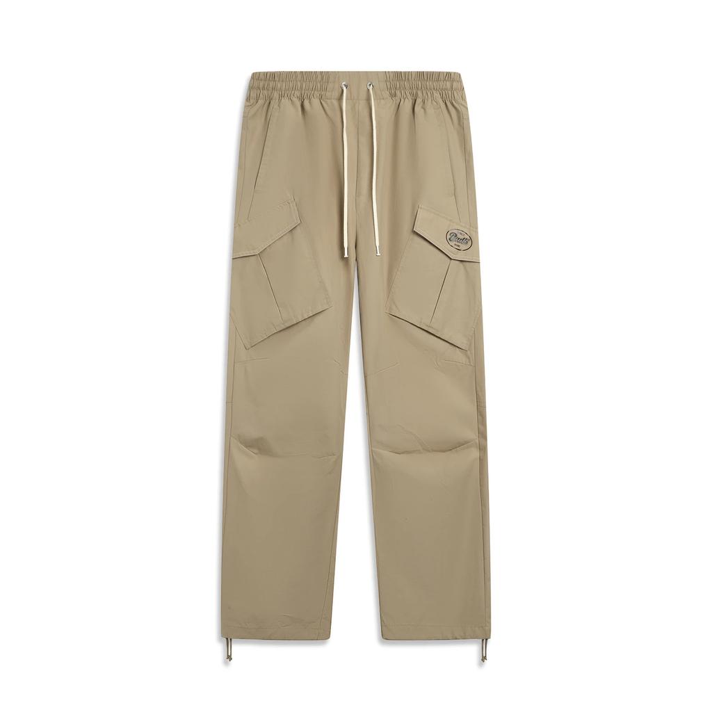 Li Ning Basketball Series Bad Five Solid Color Soft Mid Waist Drawstring Breathable Versatile Straight Leg Casual Pants Men bottoms AKXV067-1