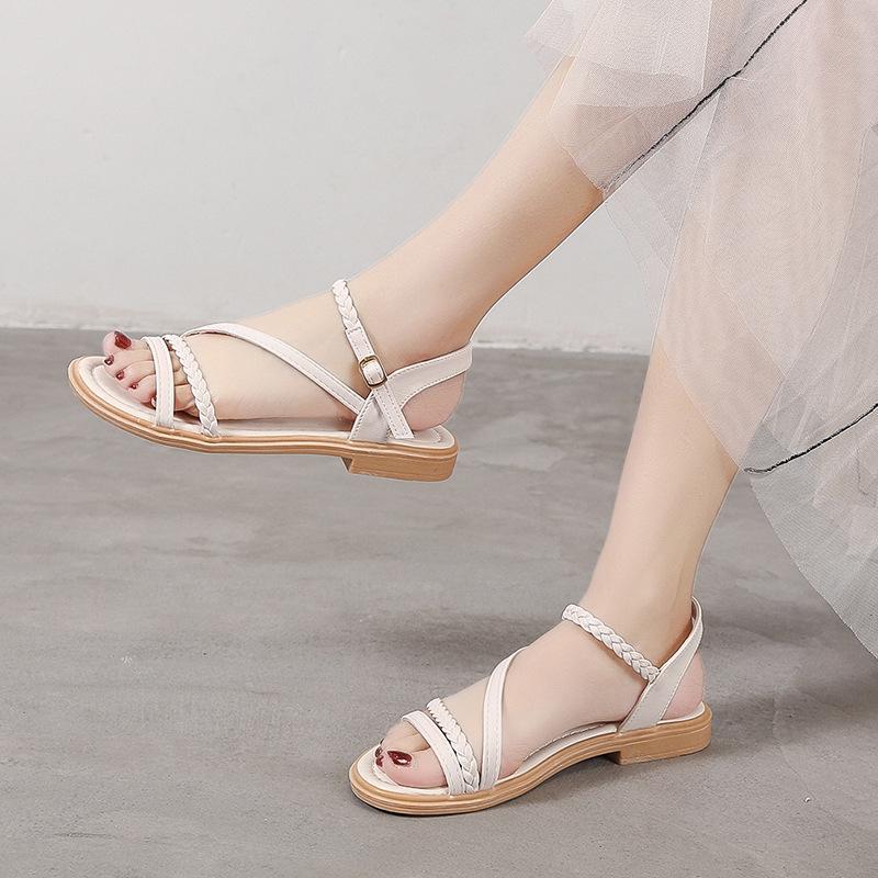 Beautiful Explosion Casual Flat Sandals Women's Outer Wear Summer New Fashion Versatile Soft Sole Pregnant Women's Roman Shoes