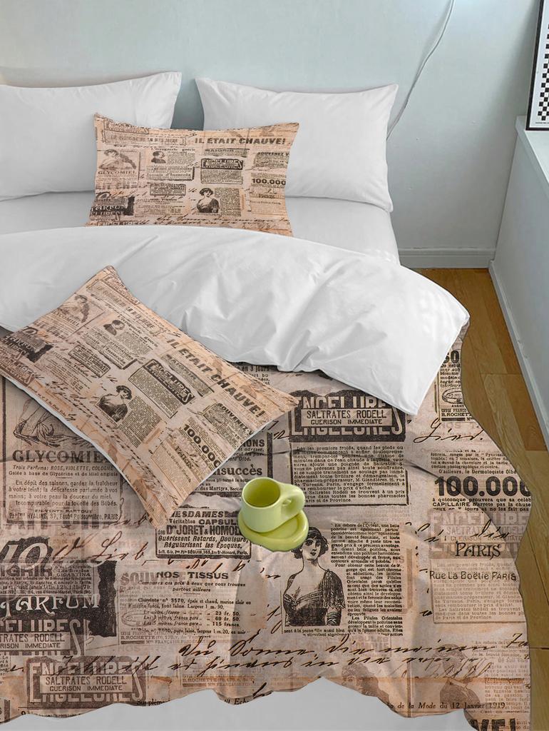 3D Printed Duvet Cover With Old Newspaper Patterns, Simple Style, Luxurious Bedding, Soft And Comfortable Duvet Cover, Pillowcas