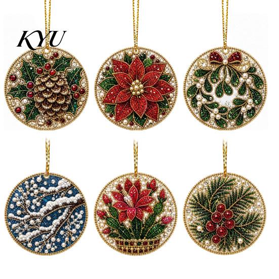 Acrylic Santa Hanging Ornaments 6 Pcs Christmas Pearl Art Ornaments, 2D Flat Holiday Tree Pendant, Decorations Effect Decoration for Home Wall