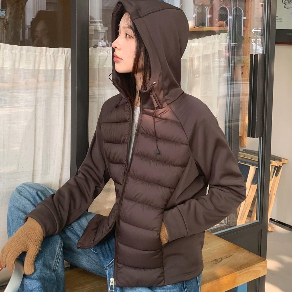 Light and Thin Ribs Cotton Clothes for Women's New Jackets, Age-reducing, Slim-fitting, Versatile Hooded Short Splicing Cotton-padded Clothes F