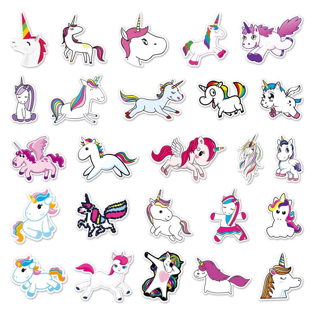 50 Adorable Rainbow Unicorn Stickers for Suitcases, Water Bottles, Laptops & Cars - Waterproof & Cute Cartoon Designs