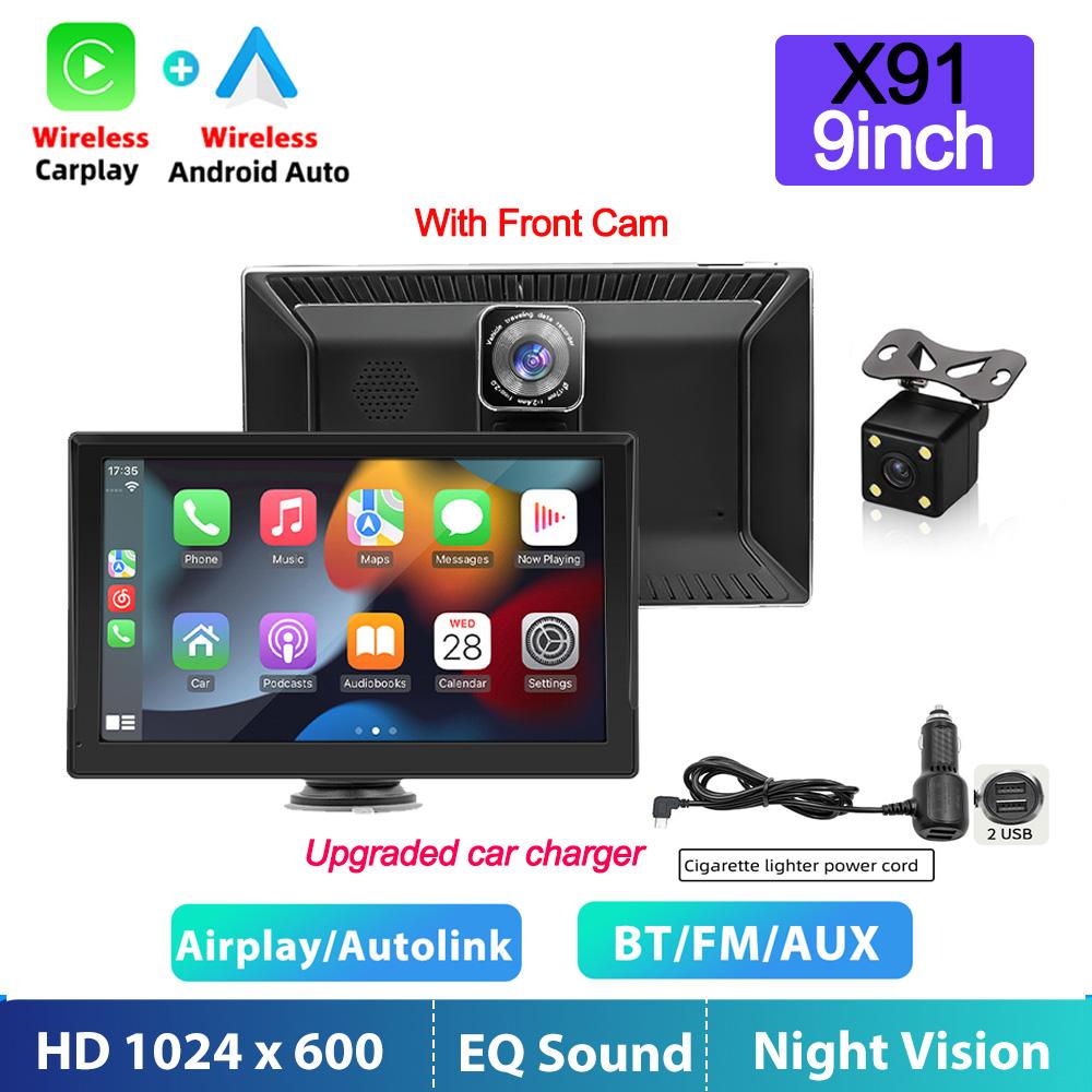 7/9INCH  Stereo Receiver Car Radio With Dashcam Wireless Carplay Android Auto GPS Navigation Automotive Multimedia Player 12LED