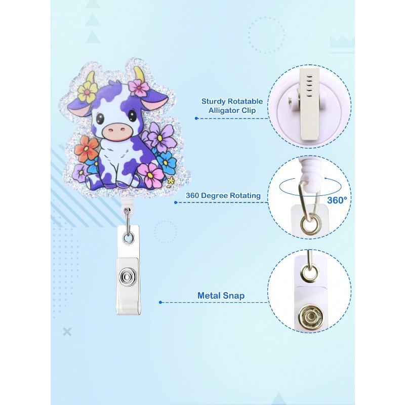 1pc Retractable Badge Reel With ID Alligator Clip, Funny Cute Bling Glitter Badge Holder For Nurse, Teacher, Student, Doctor
