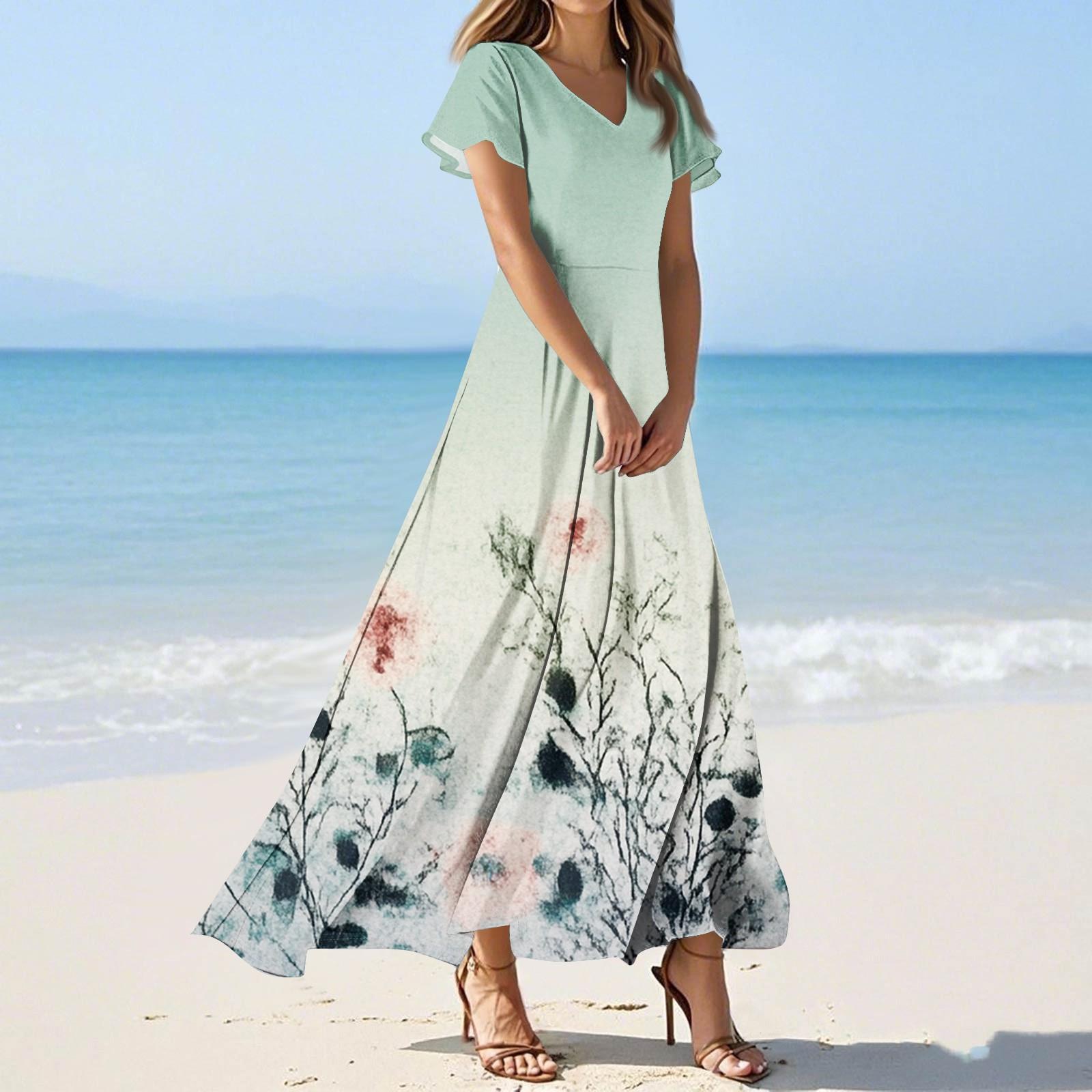 

Женские повседневные модные длинные платья с принтом, платья с V-образным вырезом и коротким рукавом M