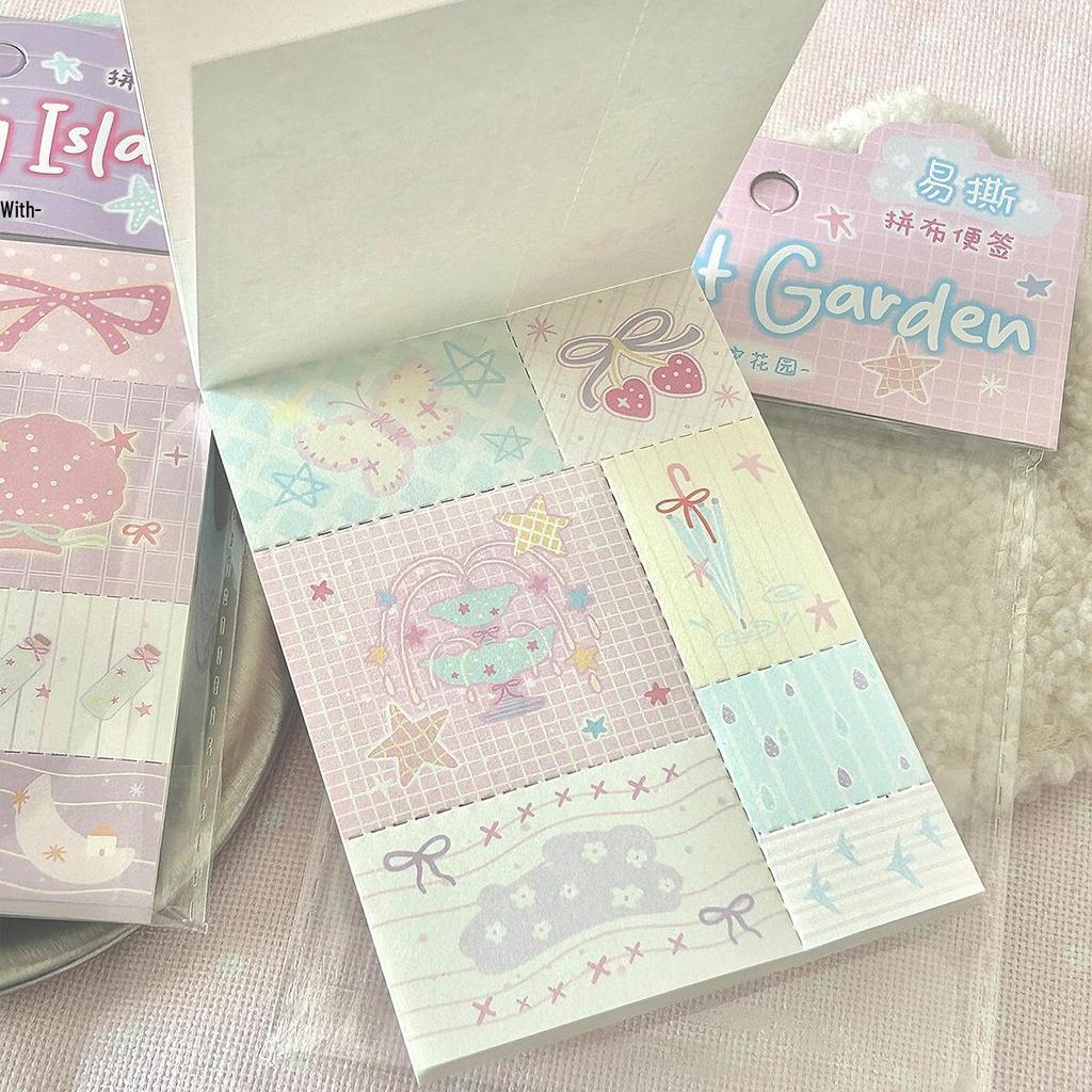 Patchwork Sticky Notes: Dreamy Town Memo Pad for Journal Decor