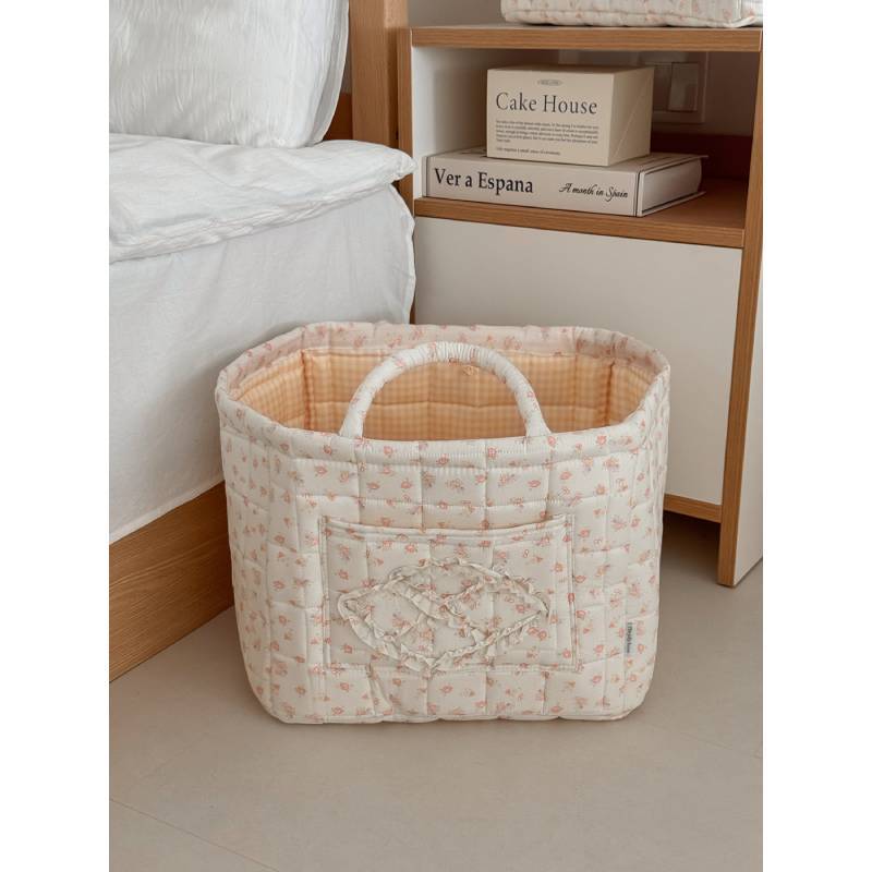 Rose Flower Storage Basket With Cotton Material And Foldable Design For Home Organization