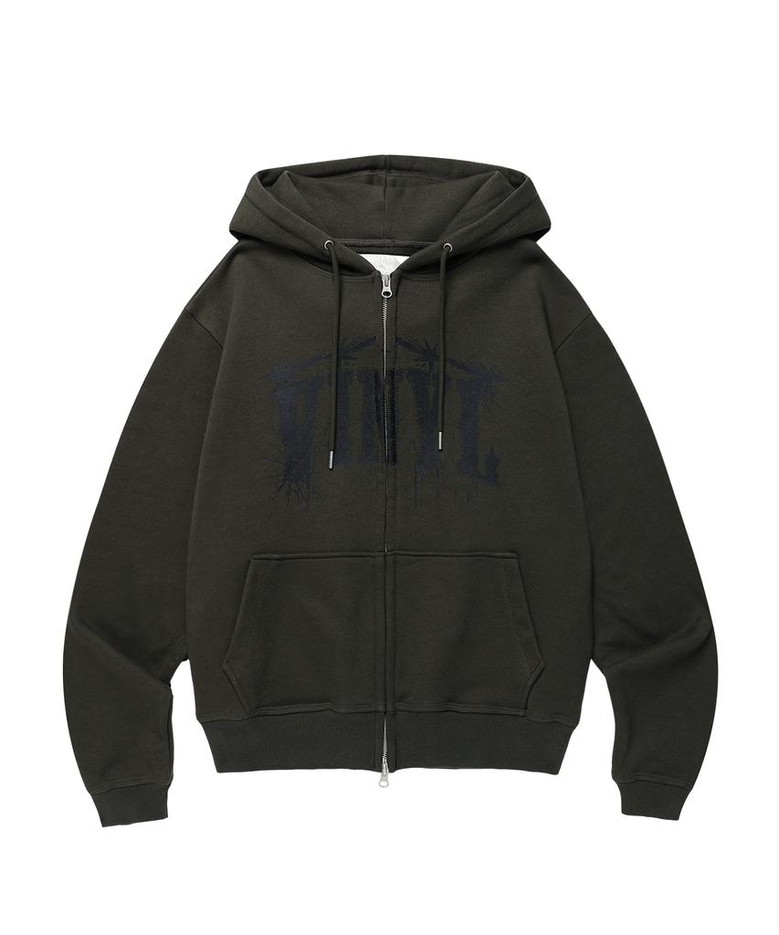 Thevinylhouse Graphic Hoodie Zip-Up Khaki