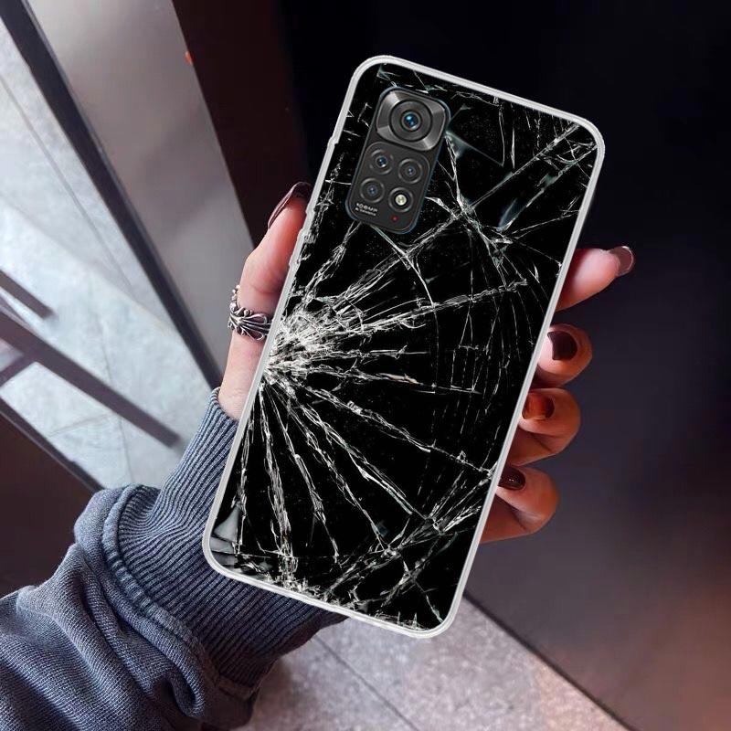 Broken Phone Screen Phone Case For Xiaomi Redmi Note 10 11 12 13 14 15 Pro Plus 11S 12S 14S 11T 11E 10S Soft TPU Back Cover Redm