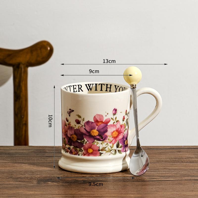 Taza Retro Original Hogar Cerámica Taza de Agua Oficina Gran Capacidad Creativa Taza de Pareja Floral Souvenir