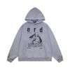 Erkek Geniş Kesim Pamuklu Kapüşonlu Fermuarlı Sweatshirt Sokak Giyim Günlük Harf Baskılı Uzun Kollu Tişört