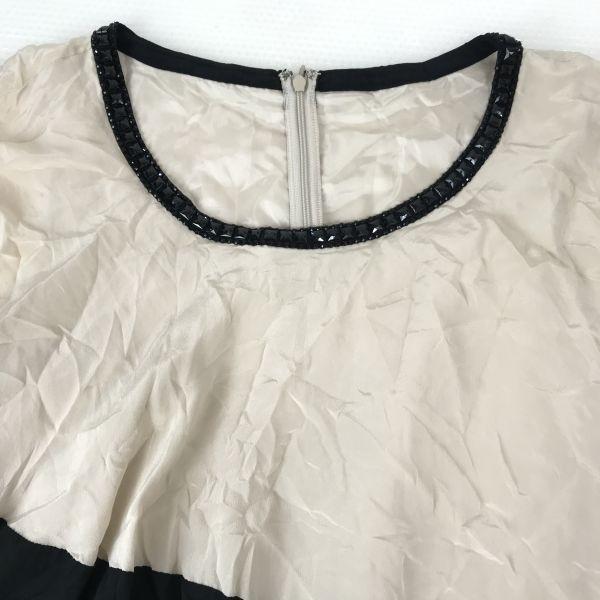 Diagram / GRACE / 100% Silk Short Sleeve Dress / Knee-Length Skirt [Women’s S / 36 / White × Black](USED)