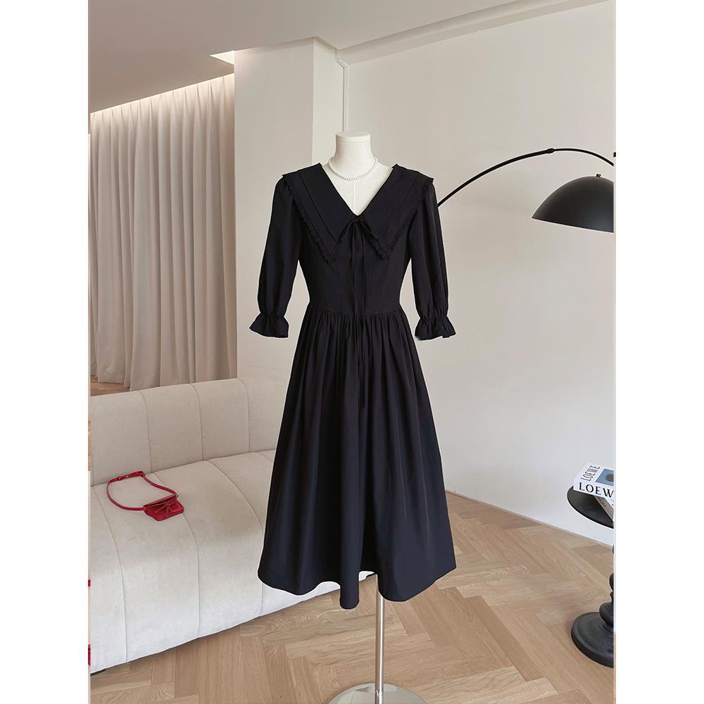 

Hepburn-Style Black V-Neck Sleeveless Summer Dress - Elegant Long French Tea Dress M (Recommended 45-50 kg)