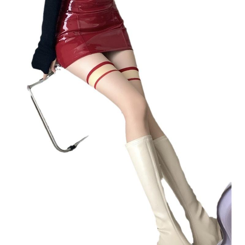 Spice Girl Ultra-Thin High-Transparency Red Stockings Summer Personality Knee Long Tube Sexy Niche Black Stockings Women