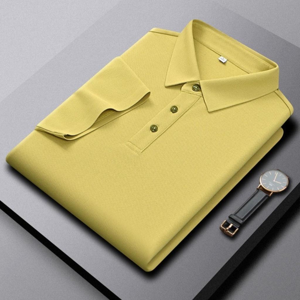STORN Men's Short Sleeve Solid Color Polo Shirt Liquid Ammonia Silk-Cotton Polo Shirts Casual Business Style