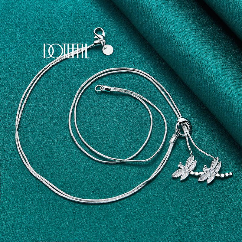 Snake Chain Romantic Dragonfly Necklace 925 Sterling Silver Fashion Jewelry