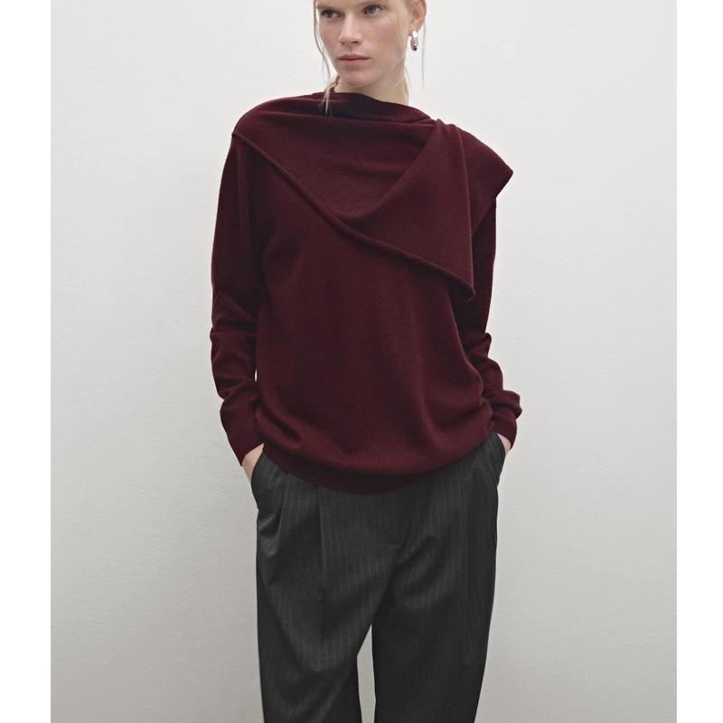 MD Fall and Winter New Arrival Women's Clothing Old Money Style round Neck Long Sleeves Wool Blended Scarf Knitting Outwear 5740631