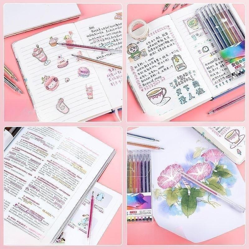 Glitter Gel Pen Shiny Fluorescent Pen Suit Color Neutral Pen Highlight Painting Hand Account Replacement Core 18 Colors