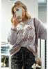 2025 Winter Women's Fashion: Warm Drop Shoulder Letter Embroidery Knit Pullover Sweater