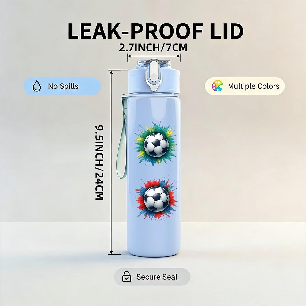 1PC Color Soccer Ball Set Pattern 750ml Color Plastic Sports Water Bottle Leakproof Flip Straw Lid Suitable for Sports Office Home Use
