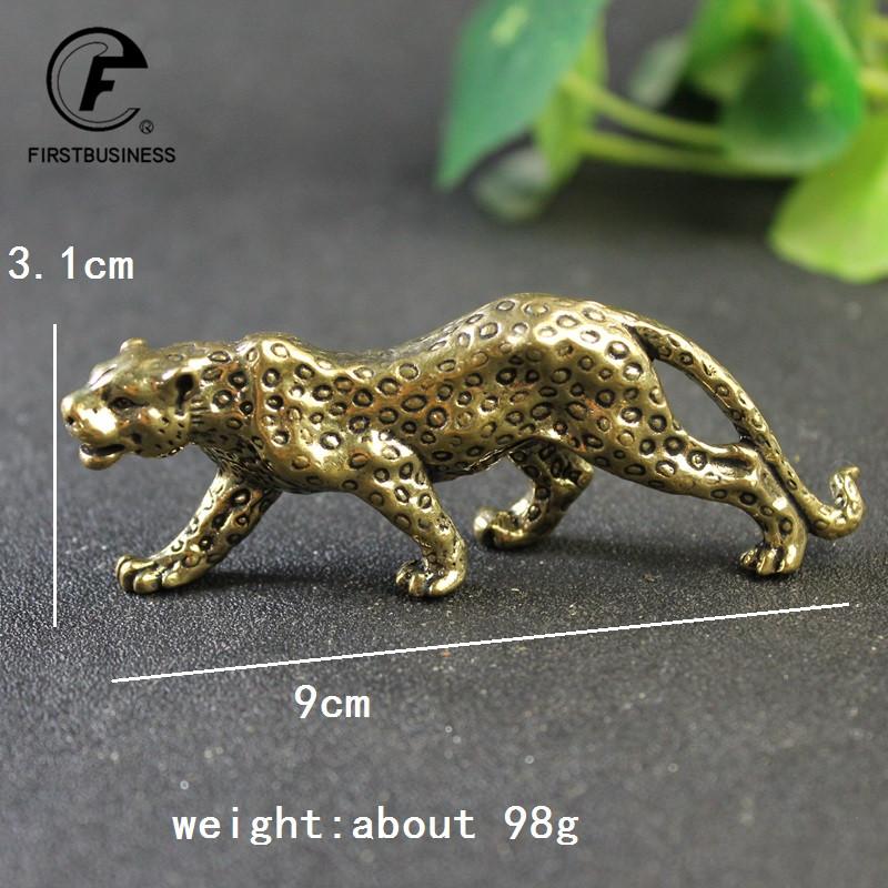 Brass Solid Vintage Cheetah Tiger Statue Desktop Ornaments Pen Rack Lucky Animal Leopard Figurines Miniatures Crafts Decorations