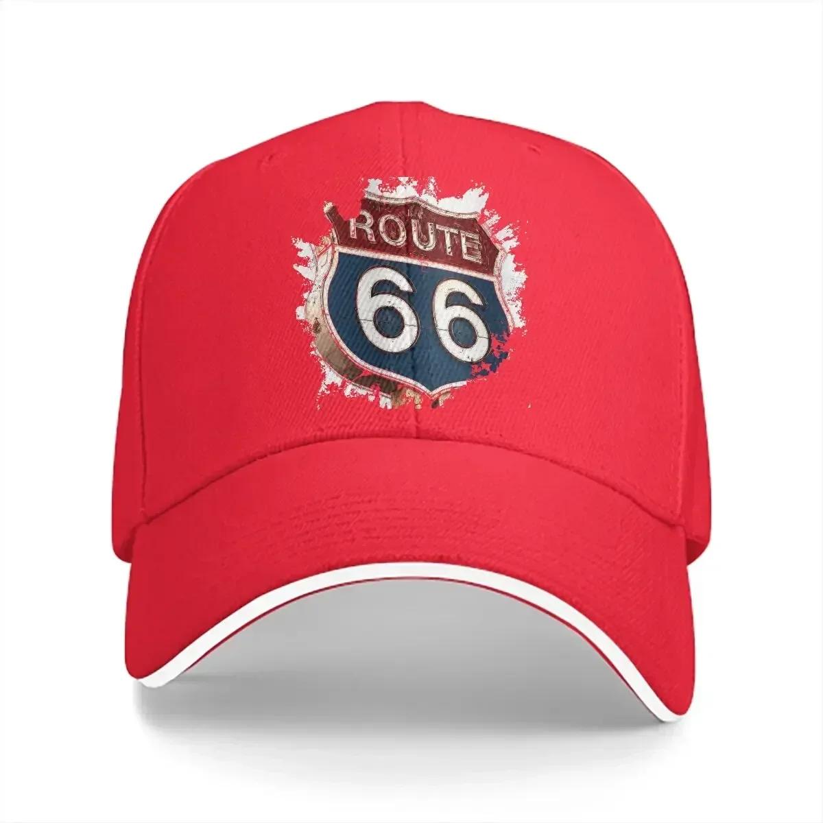 Однотонные папа-кепки Дорожный знак Арт Повседневная кепка Кепки с козырьком Маршрут 66 США Кепка 56-58cm
