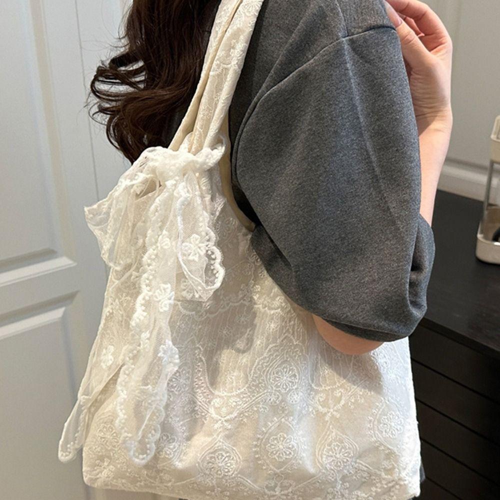 Tote Bag Lace Shoulder Bag Korean Style Large Capacity Bag Big Pouch Simple Canvas Handbag  Travel