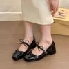 Square Head Bow Mary Jane Shoes New College Style Thick Heel Small Leather Shoes with Skirt Fashion Shoes