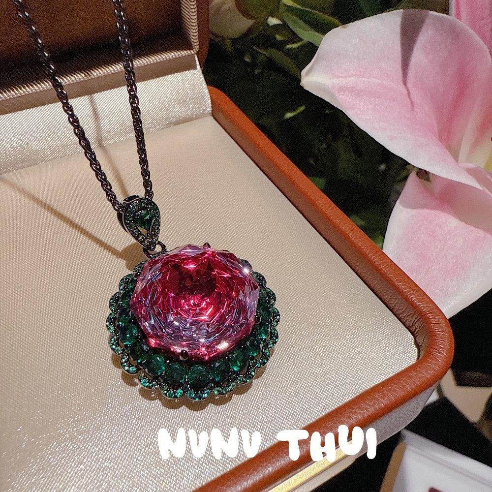 Italian Court Rouge Ruby Rose Cut Pendant Necklace Haute Couture Jewelry Rose Red Zircon Ring Set