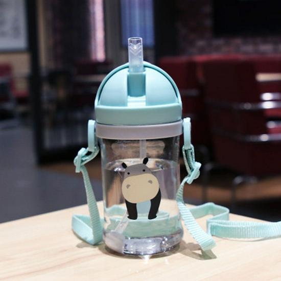 Cartoon Kids' Water Bottle with Non-Slip Strap, Scale, Straw, and Anti-Choke Sip for Kindergarten