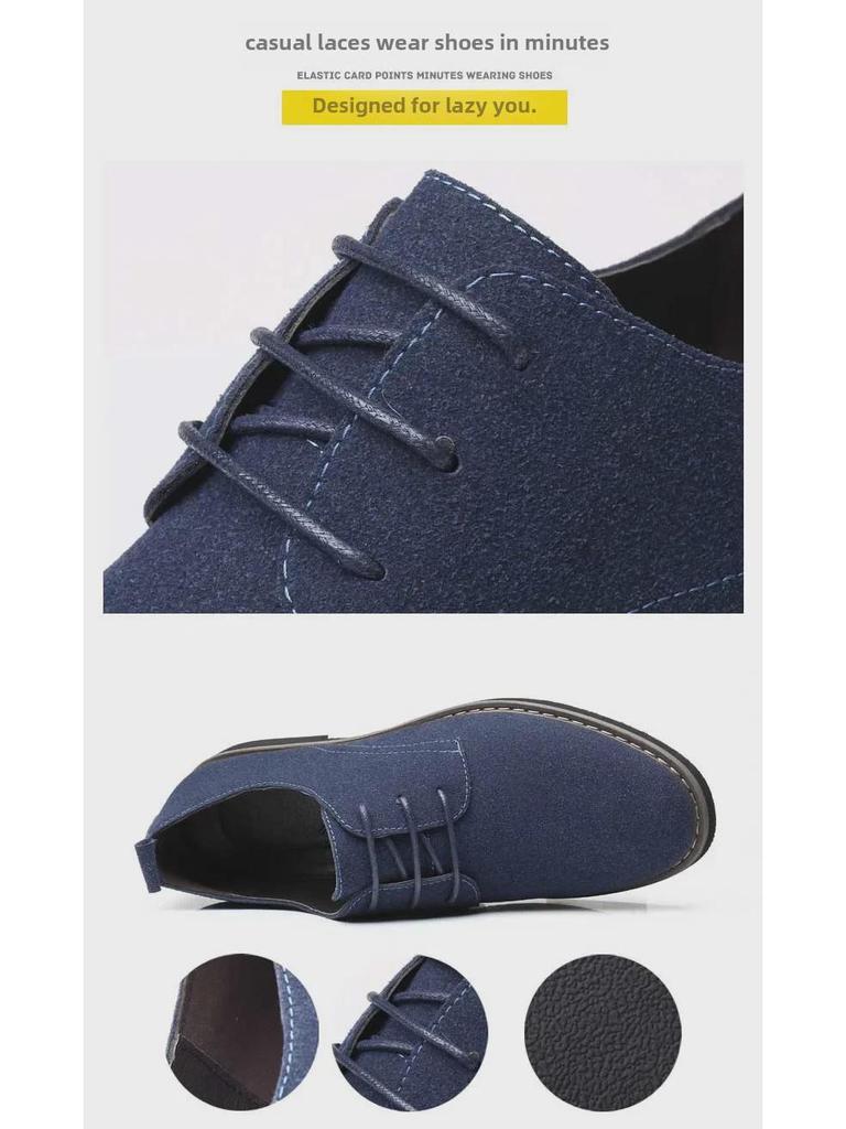 Men's Frosted Leather Lace-Up Casual Round Toe Shoes - Plus Size Available