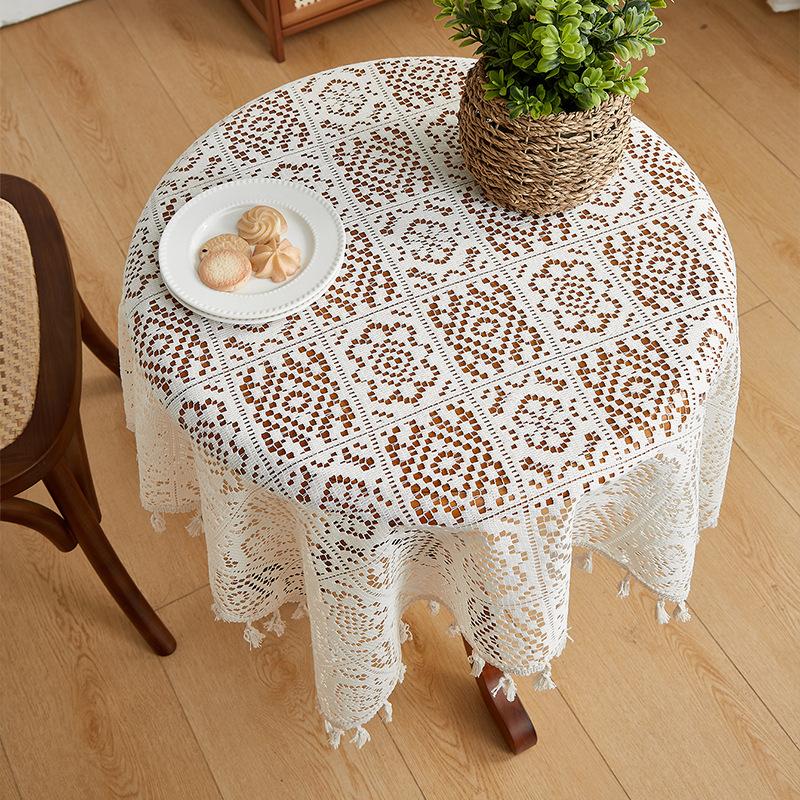 American Retro Pastoral Hollow Crochet Tablecloth Rectangular Round Dining Table Coffee Table Tablecloth Cabinet Cover Towel Household