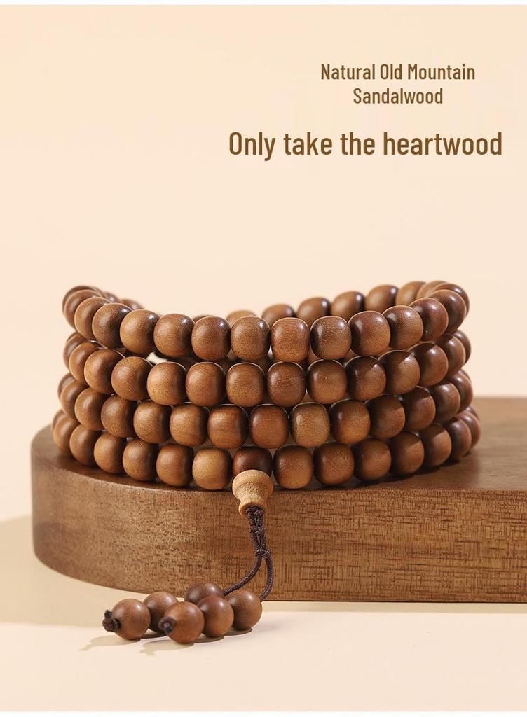 Men's Sandalwood Bracelet - Wenwan Buddhist 108 Barrel Beads Rosary with Milky Fragrance, Retro Design, Sink-Grade Quality.