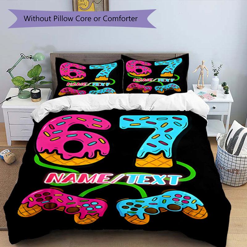 3PC Custom Name Donut Game Controller Art Bedding Set Printed Bedding Set Duvet Cover Closure Includes 1 Duvet Cover & 150 Pillowcases for Bedroom