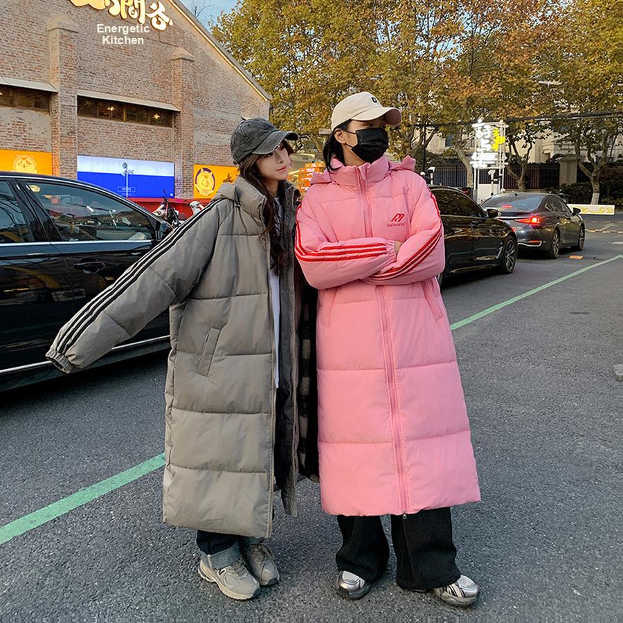 Newest Warm Cotton Jacket for Students - Long Length Korean Style Loose Three-Line Puffer Coat Oversized Outerwear