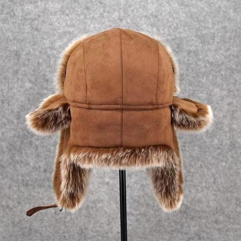 Furry Trapper Hat with Ear Flaps Windproof Winter Hunting Hat Furry Lined Winter Earflaps Hat Cycling Hat for Men Women