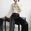 1116 Spring New French Retro Court Style Long-sleeved Ruffle Edge Slim-fitting Design Chiffon Shirt Top