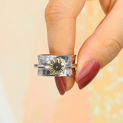 Creative Accessories, Superimposed Wide Sun Flower Ring, Sunflower Two-Color Men'S And Women'S Rings