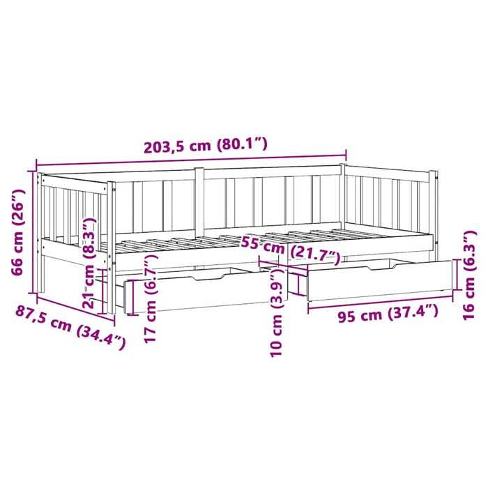 VidaXL Lit de jour avec tiroirs blanc 80x200 cm bois de pin massif, canapé-lit, lit de repos, lit de jour avec rangement, 3302076