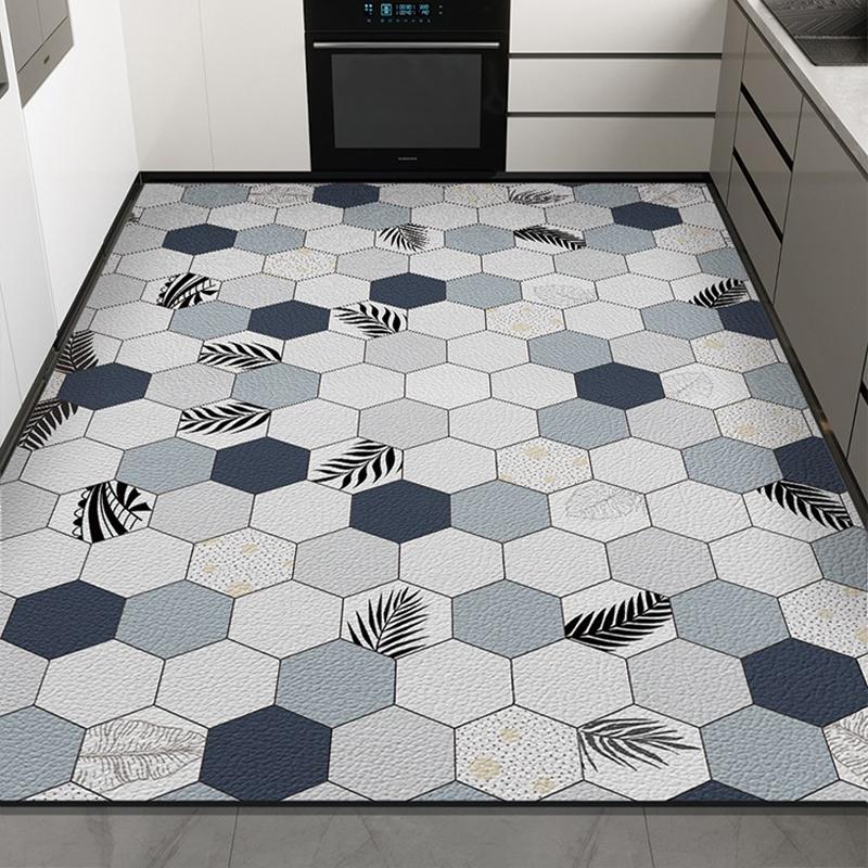 Kitchen Carpet Anti-slip Oil-proof Pvc Leather Floor Mat Wash-free Wipeable Waterproof Rug Dirt-resistant Large Area Foot Mats