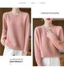 Women's 100% Wool Thick Knitted Slim Sweater, Round Neck, Versatile Base Layer for Autumn/Winter Fashion.