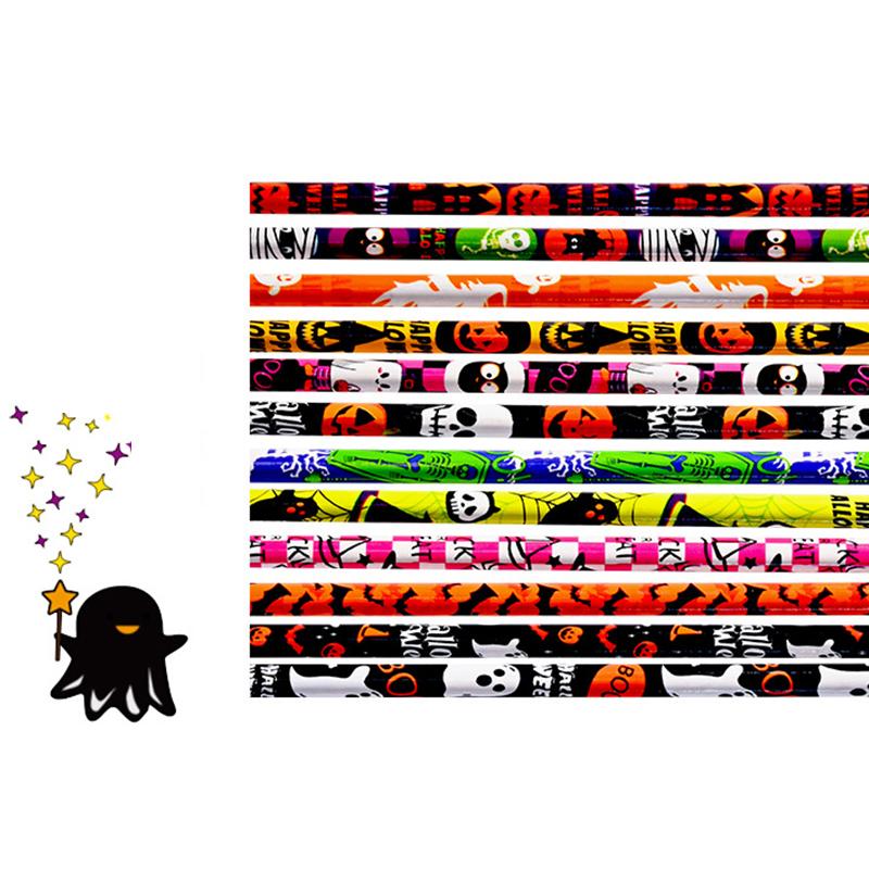 12Pcs Creative Cartoon Halloween Pencils Cute Students Stationery Hb Black Write Draw School Boxed Pen Gift