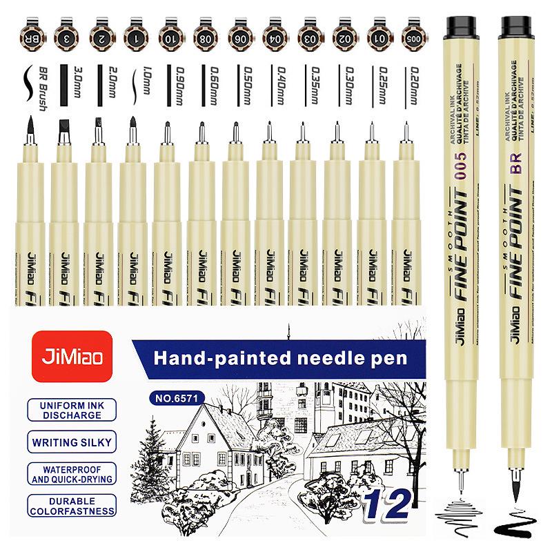 Cross-Stitch Needle Pen: 12 Line Widths, Fine Liner, Water-Based Manga Sketch Pen