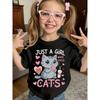 European Sizes Summer Fashion Girls Short Sleeve T-Shirt JUST A GIRL CATS Letter Print Casual Versatile