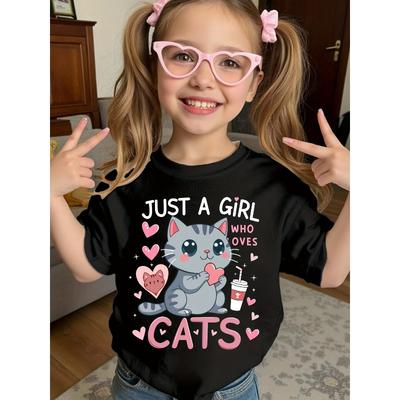 Taglie europee Moda estiva T-shirt a maniche corte da ragazza JUST A GIRL GATTI Stampa con lettere Casual Versatile