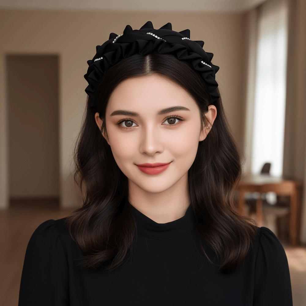 Cloth Women Hair Hoop Wide Wrinkle Headband Retro Black Hairband  Funeral