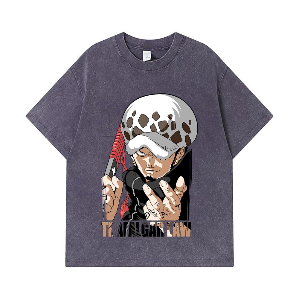 275 GSM Washed T-shirts 100% Cotton One Piece V63 Law Print Unisex Heavy Cotton T Shirt