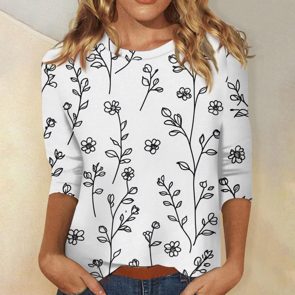 Women's Tops Three-quarter Sleeve Round Neck Loose Valentine's Day Printed T-shirt